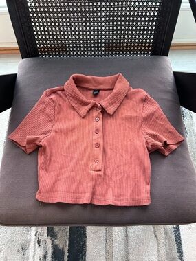SHEIN Rust Ribbed Polo Crop Top